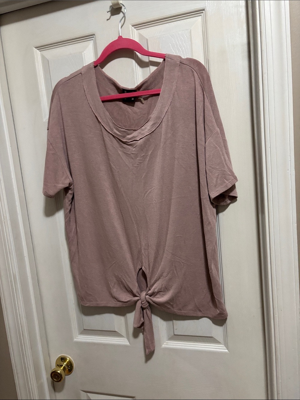 H by Bordeaux Mauve Tie-Front Short Sleeve Tee